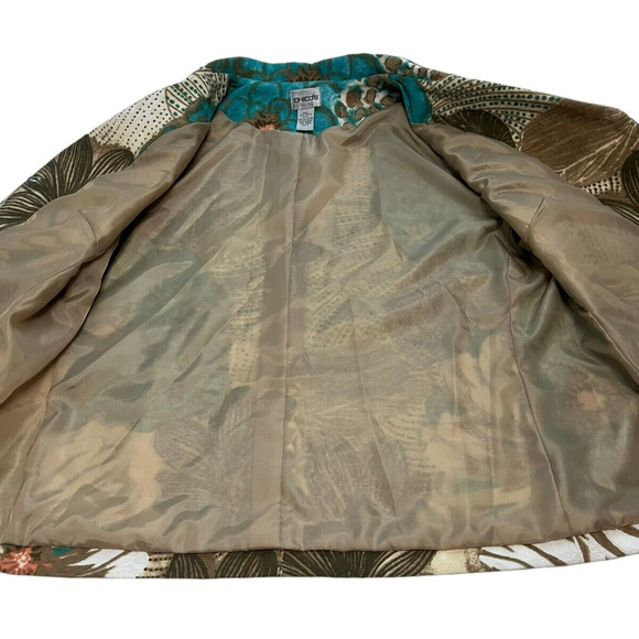 Chicos Blazer Jacket Turquoise Brown Floral Coastal Grandma Size 2 Womens Large - Picture 6 of 8